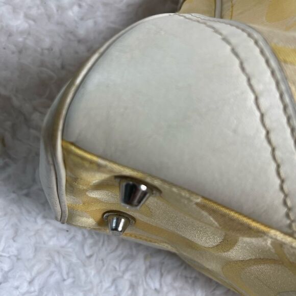 Coach Hampton Signature Canvas Satchel yellow & gold Beige leather trim & straps - Picture 14 of 16